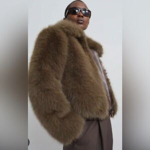 The Frankie Shop Faux Fur Sabrina Jacket in Mocha color